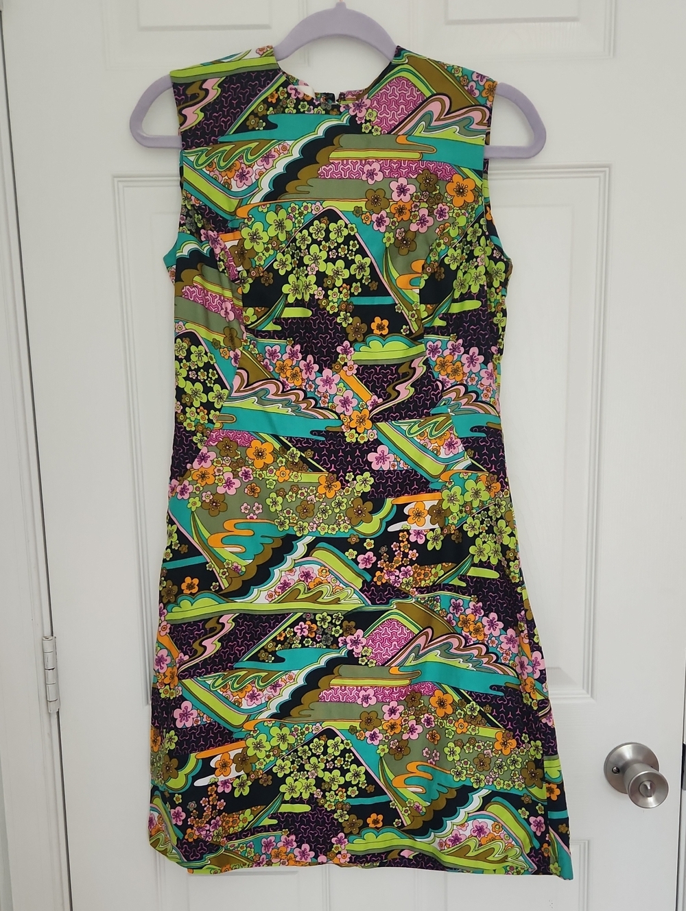 70s Vintage Psychedelic Mod Shift Lady Bonaire Dress Neon Floral Mini